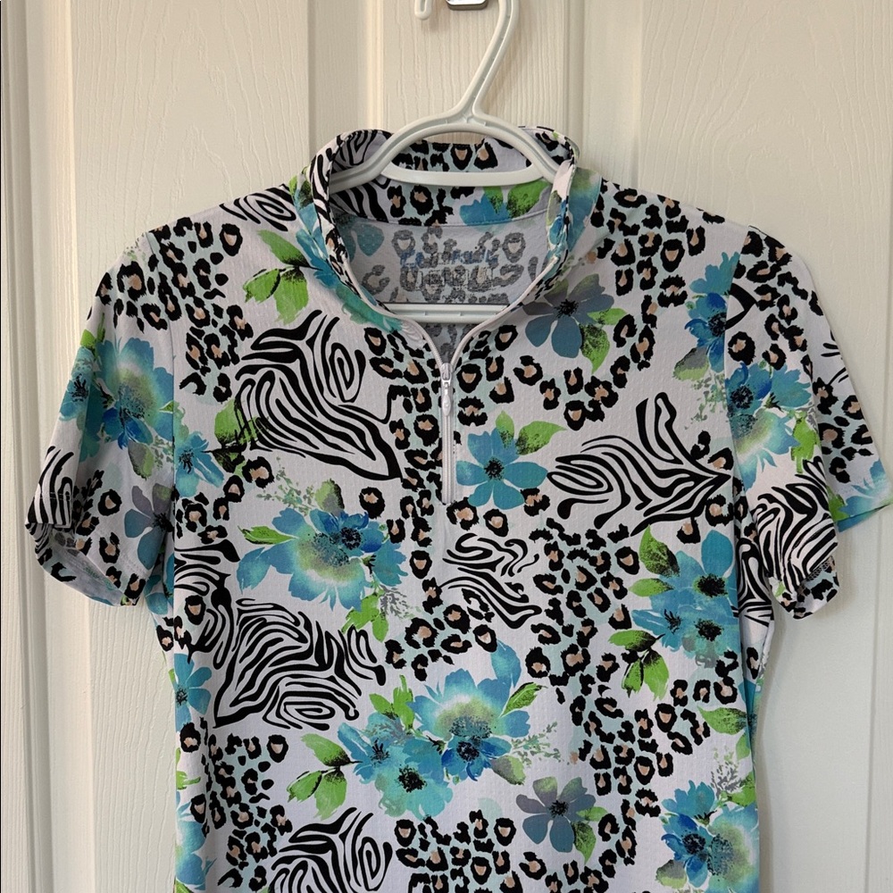 IBKUL Floral and Animal Print Short Sleeve Shirt - S